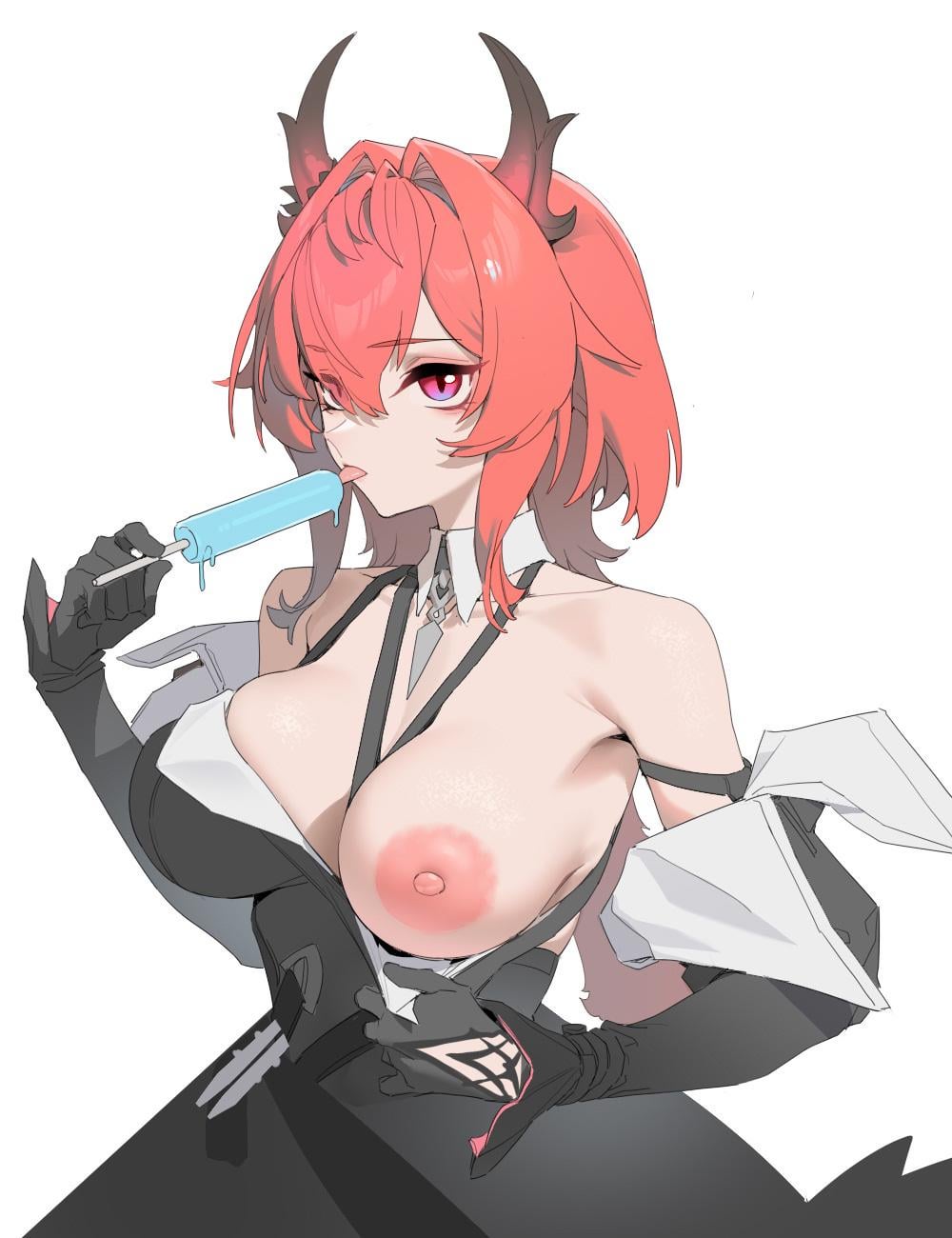 Laevatain flashing her tit (我还没睡饱w) [Endfield]